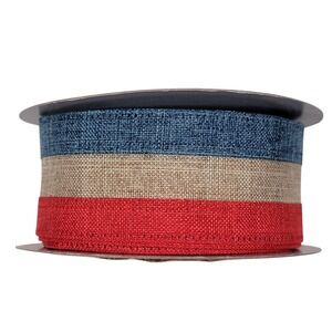 Robert Stanley Wired Ribbon Red Blue Beige Stripe 1.5" x 24.5' Patriotic Wreath